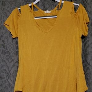 Mustard cold shoulder top